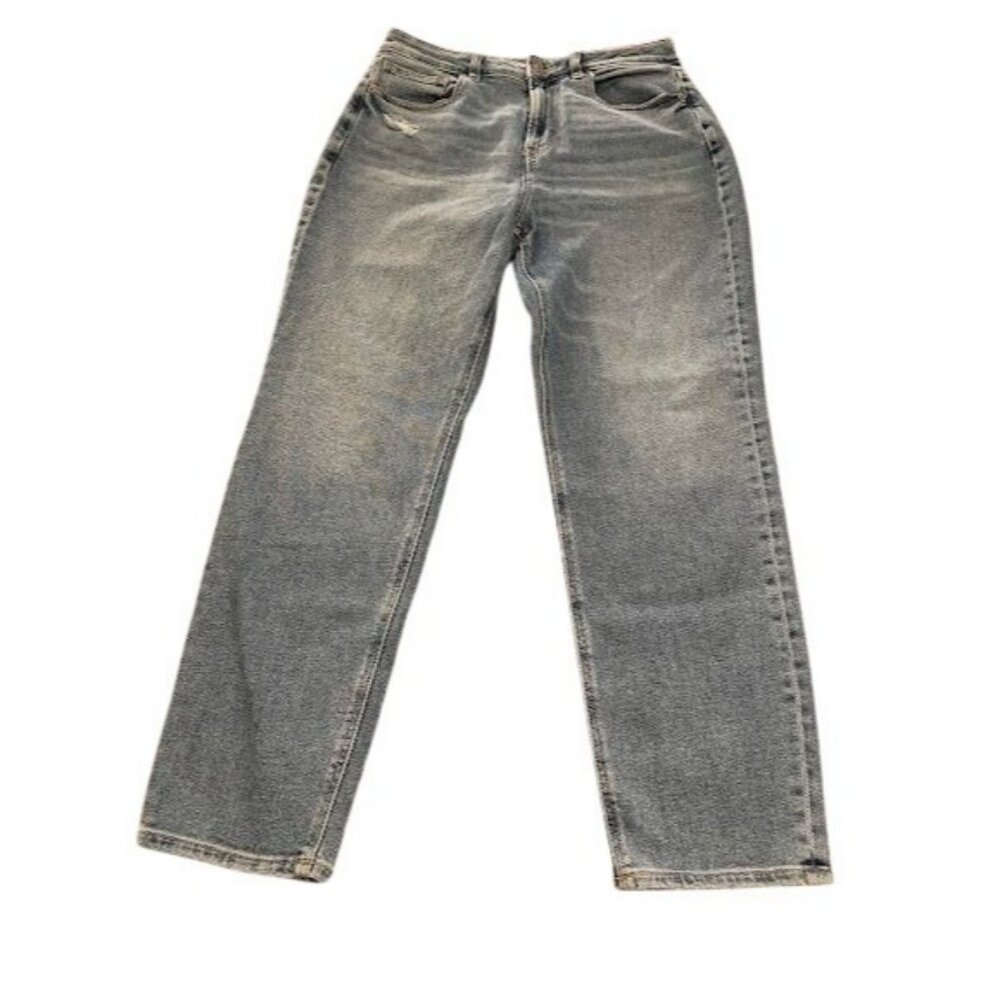 American Eagle Womens Regular Fit Jeans Size 6 in Blue Denim with Distressed Det